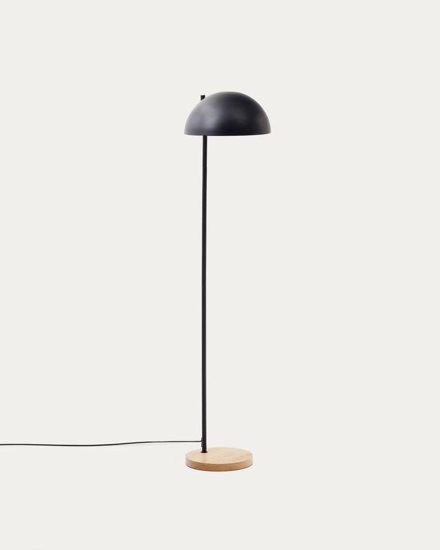 Lámpara de pie Catlar de madera de fresno y metal con acabado pintado negro