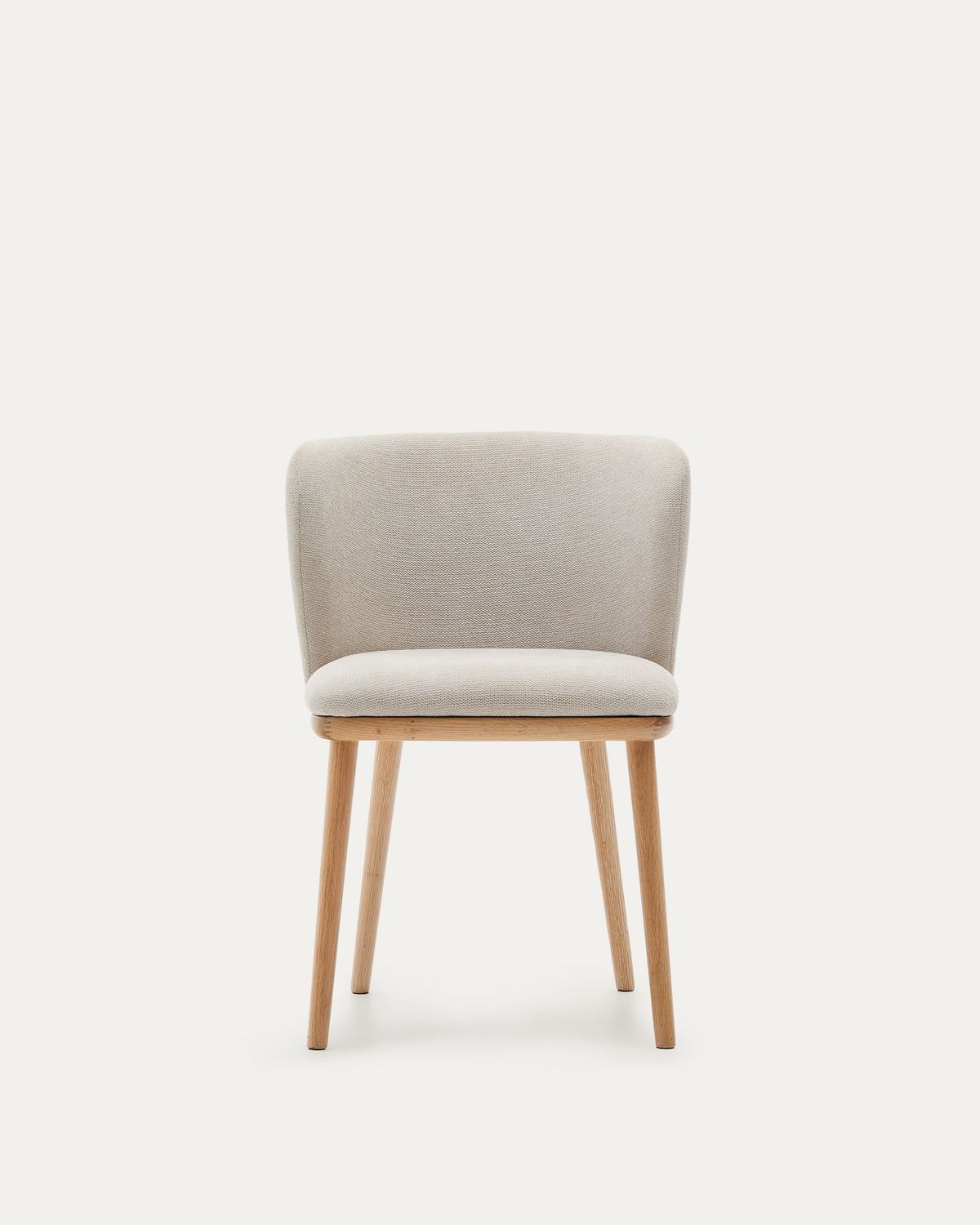 Silla Ciselia chenilla beige y madera maciza de fresno acabado tono natural FSC Mix Credit