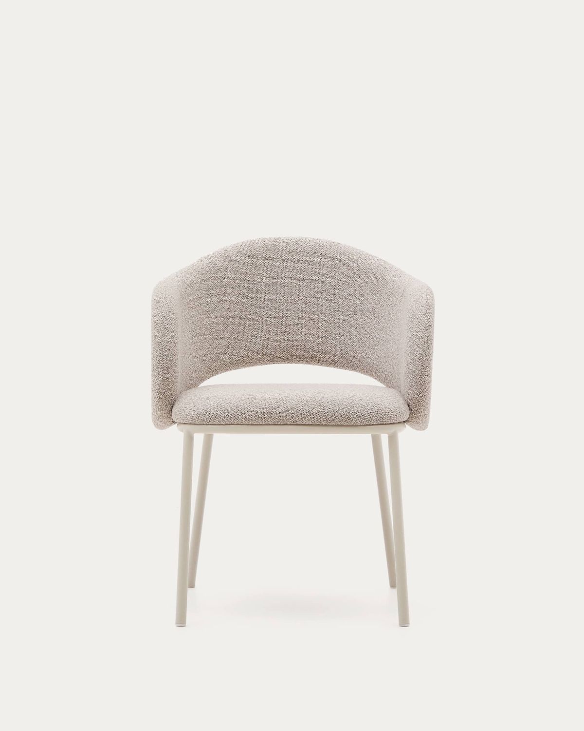 Silla Maina de chenilla gruesa beige y patas de acero con acabado beige FSC Mix Credit