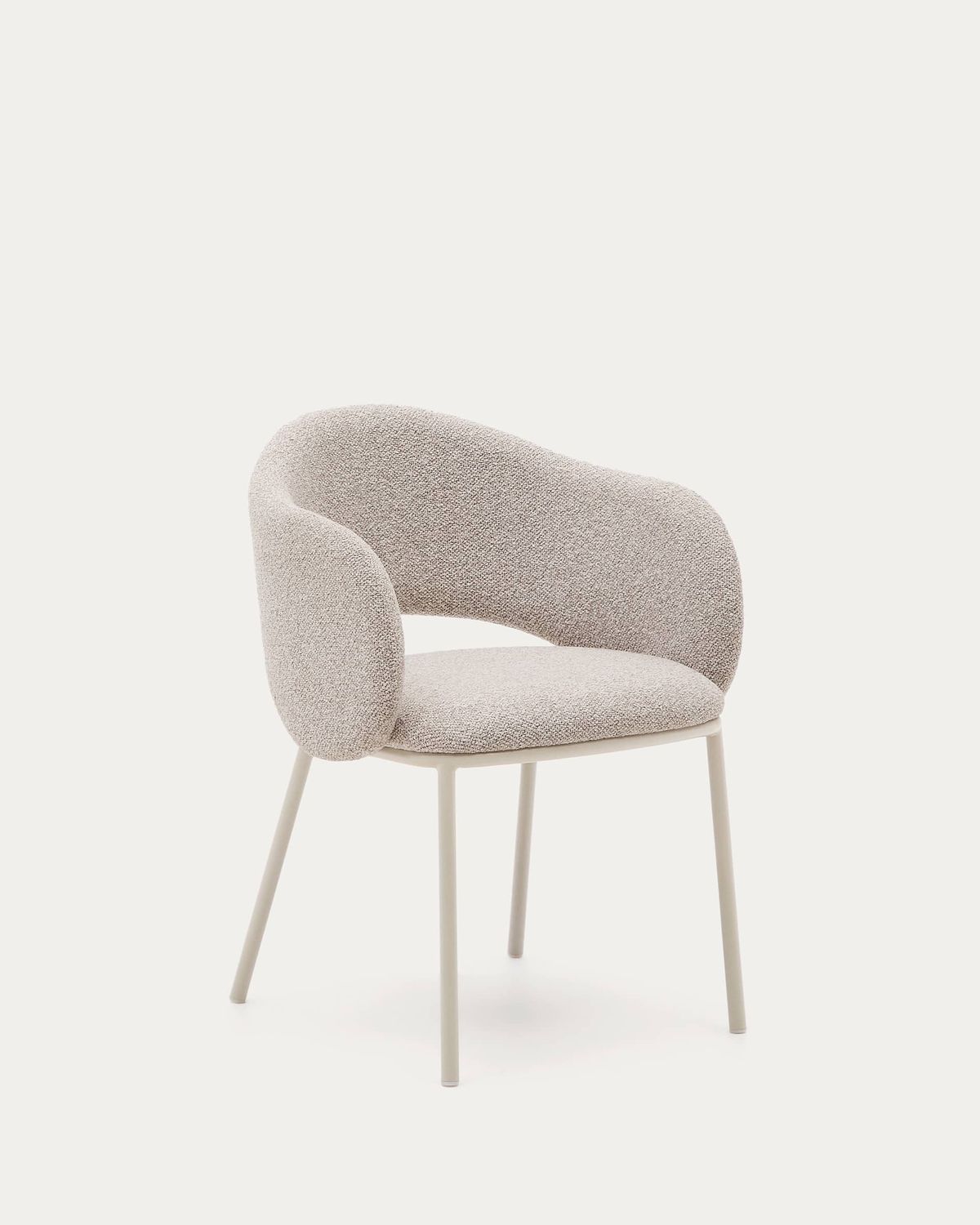 Silla Maina de chenilla gruesa beige y patas de acero con acabado beige FSC Mix Credit