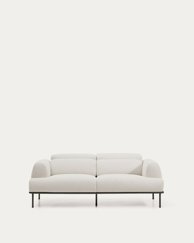 Sofá Aurum 2 plazas chenilla crudo con cabecero reclinable y base de metal gris mate 214 cm FSC Mix Credit