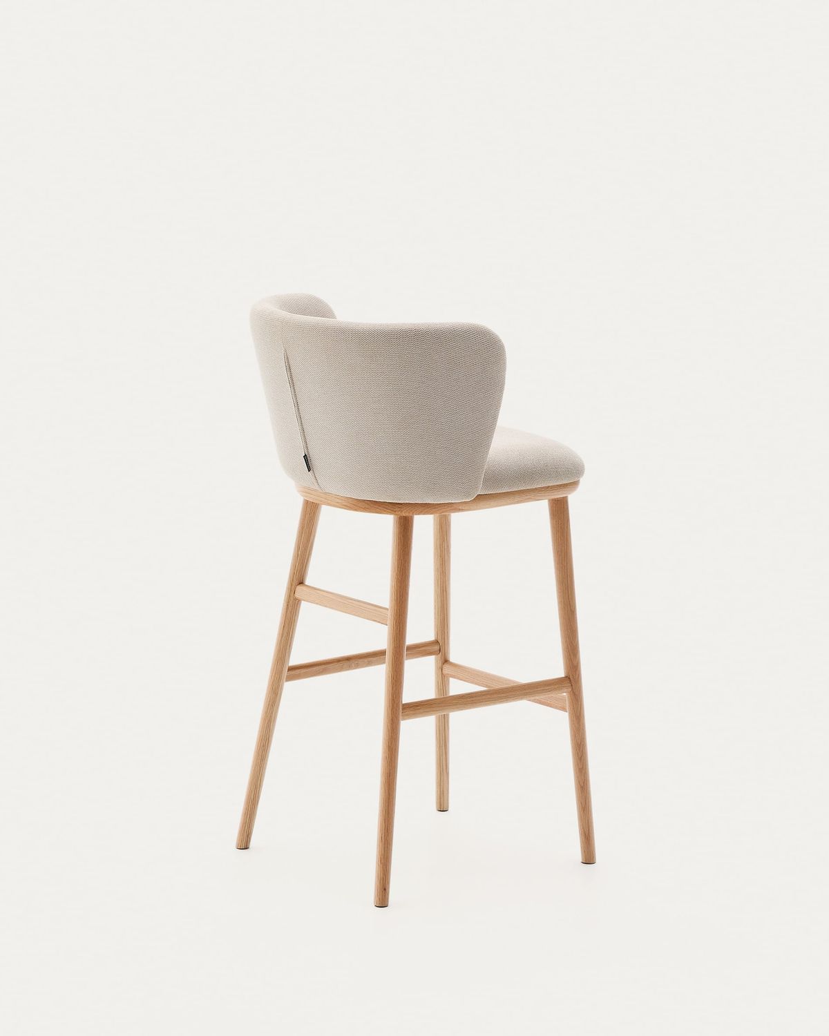 Taburete Ciselia chenilla beige y madera maciza fresno acabado tono natural FSC Mix Credit 75cm