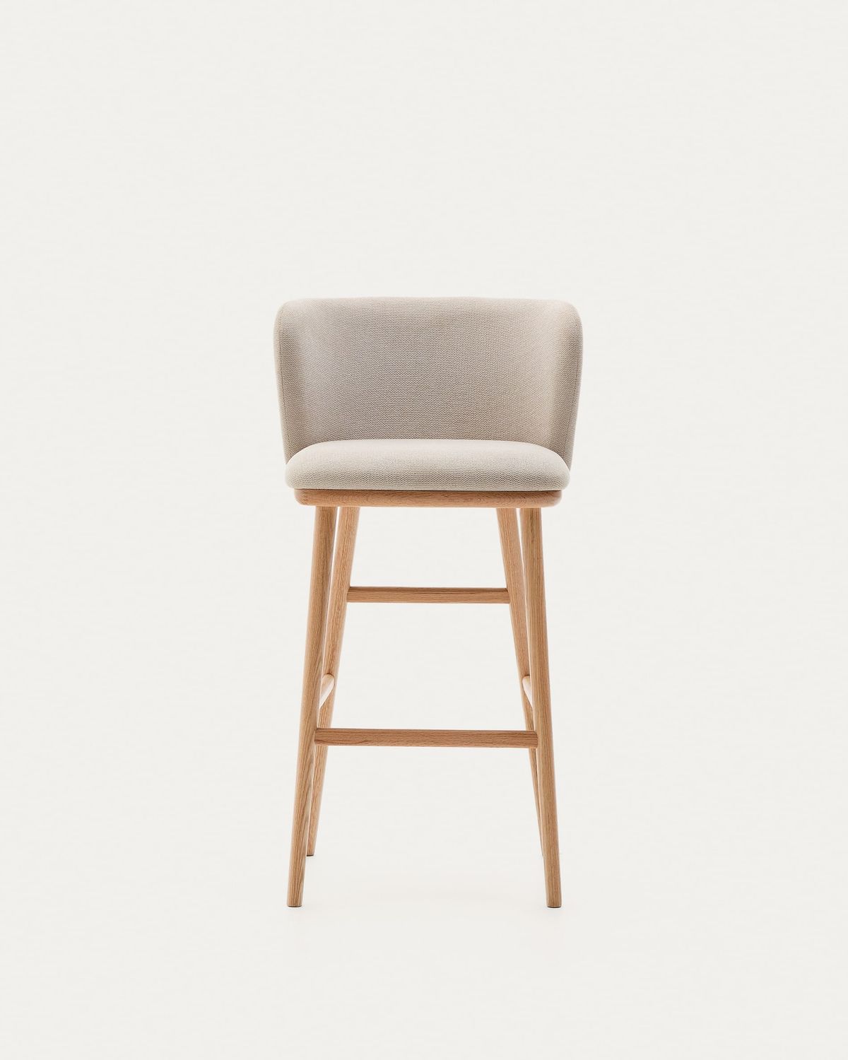 Taburete Ciselia chenilla beige y madera maciza fresno acabado tono natural FSC Mix Credit 75cm