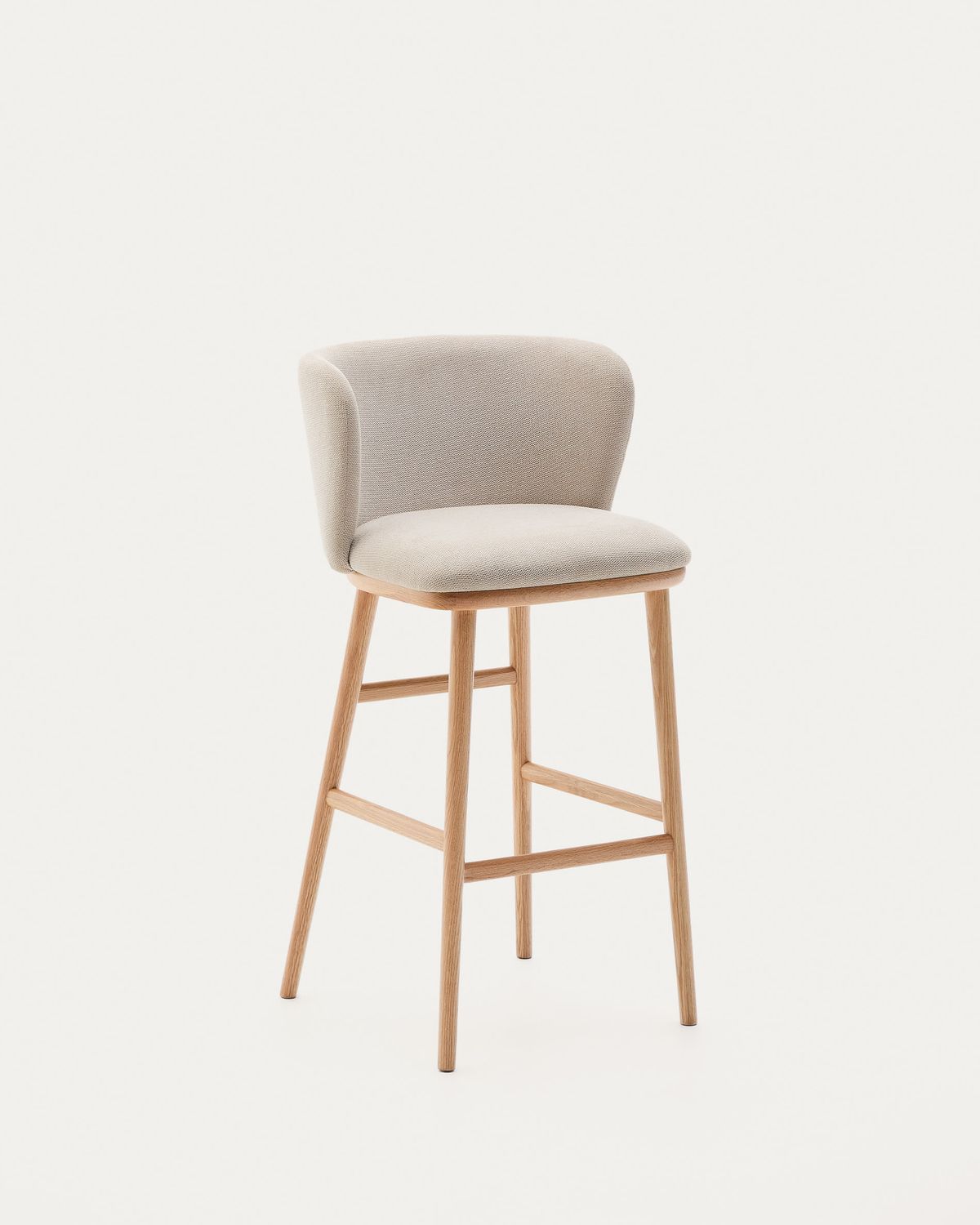 Taburete Ciselia chenilla beige y madera maciza fresno acabado tono natural FSC Mix Credit 75cm