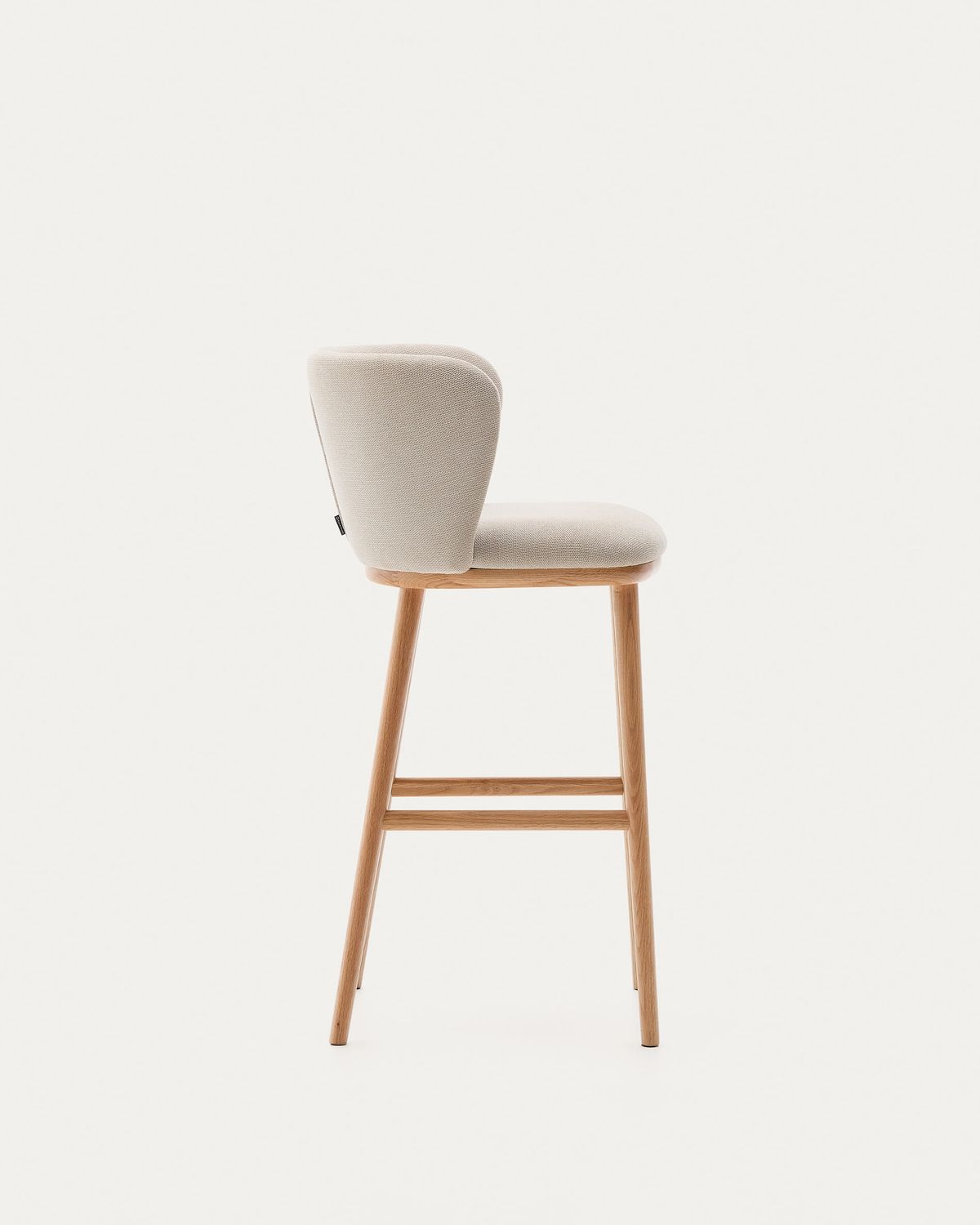Taburete Ciselia chenilla beige y madera maciza fresno acabado tono natural FSC Mix Credit 75cm