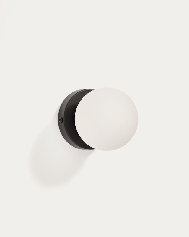 Aplique de pared Brisia de metal con acabado negro y 1 bola de cristal glaseado Ø8 cm