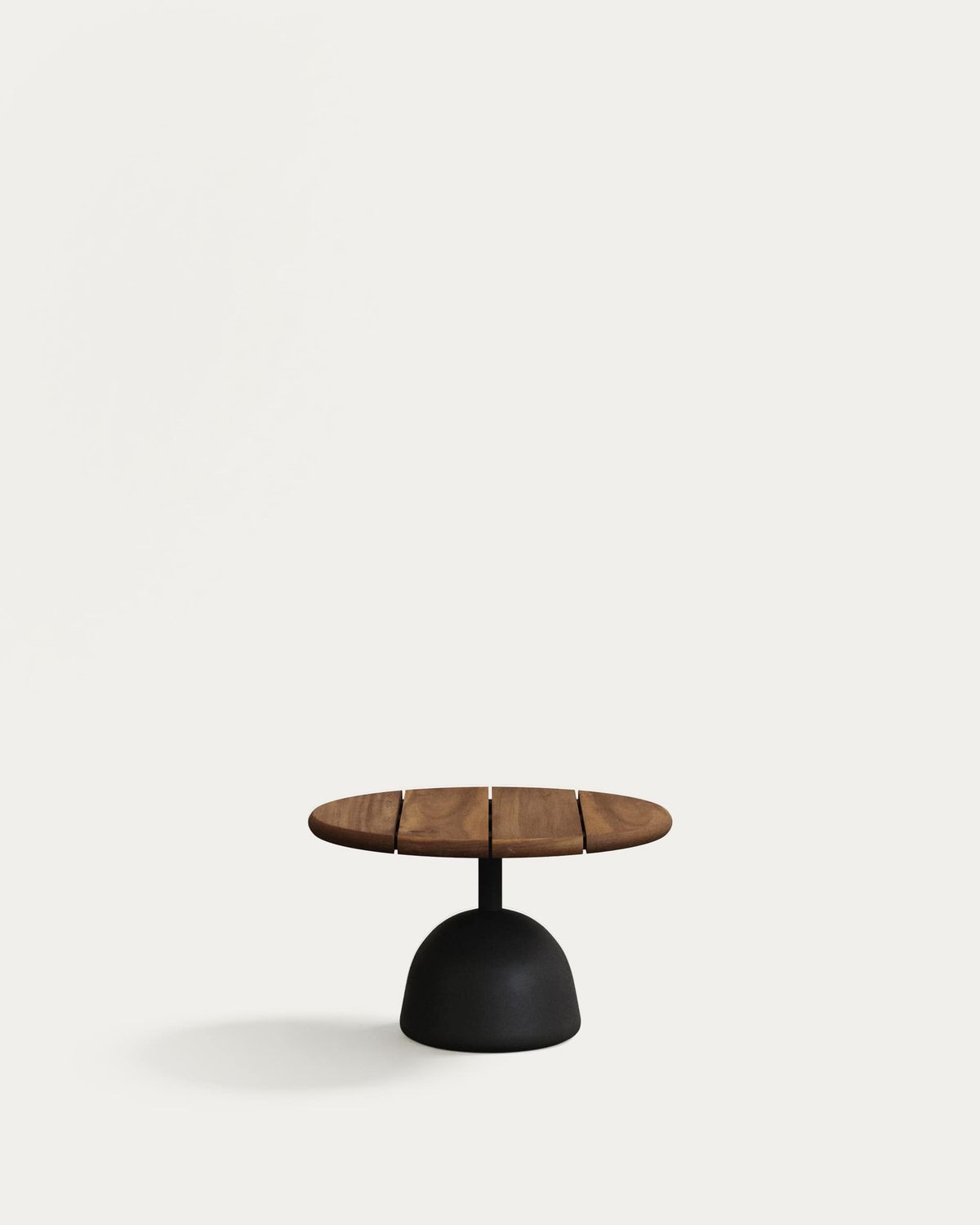 Mesa de centro Saura con sobre de acacia con acabado nogal y pie de cemento negro Ø55x35cm