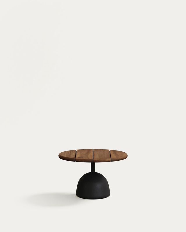 Mesa de centro Saura con sobre de acacia con acabado nogal y pie de cemento negro Ø55x35cm