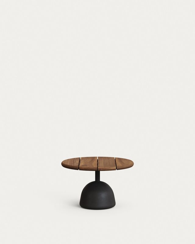 Mesa de centro Saura con sobre de acacia con acabado nogal y pie de cemento negro Ø55x35cm