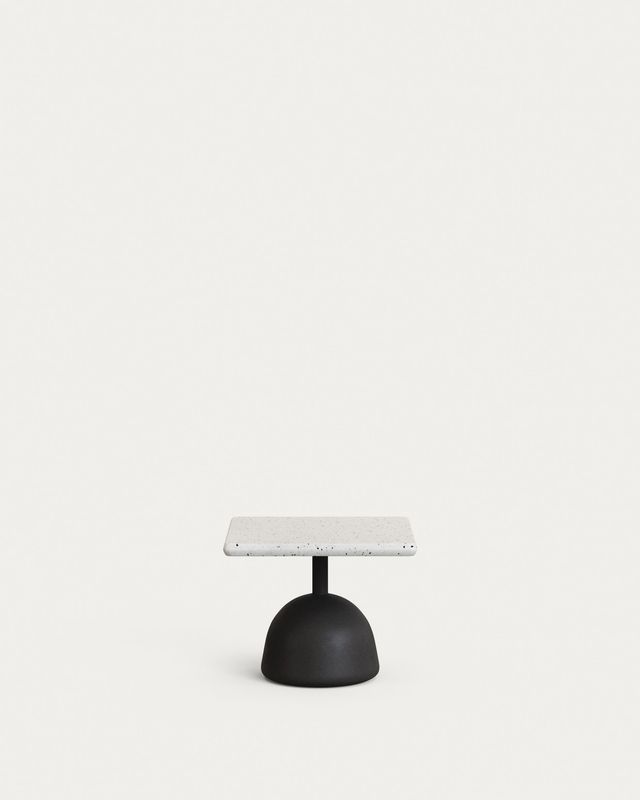 Mesa de centro Saura con sobre de terrazo blanco y pie de cemento negro 44x44x35cm