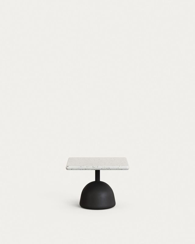 Mesa de centro Saura con sobre de terrazo blanco y pie de cemento negro 48x48x35cm
