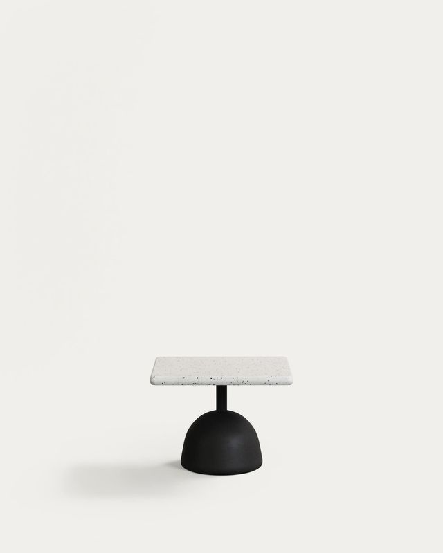 Mesa de centro Saura con sobre de terrazo blanco y pie de cemento negro 48x48x35cm