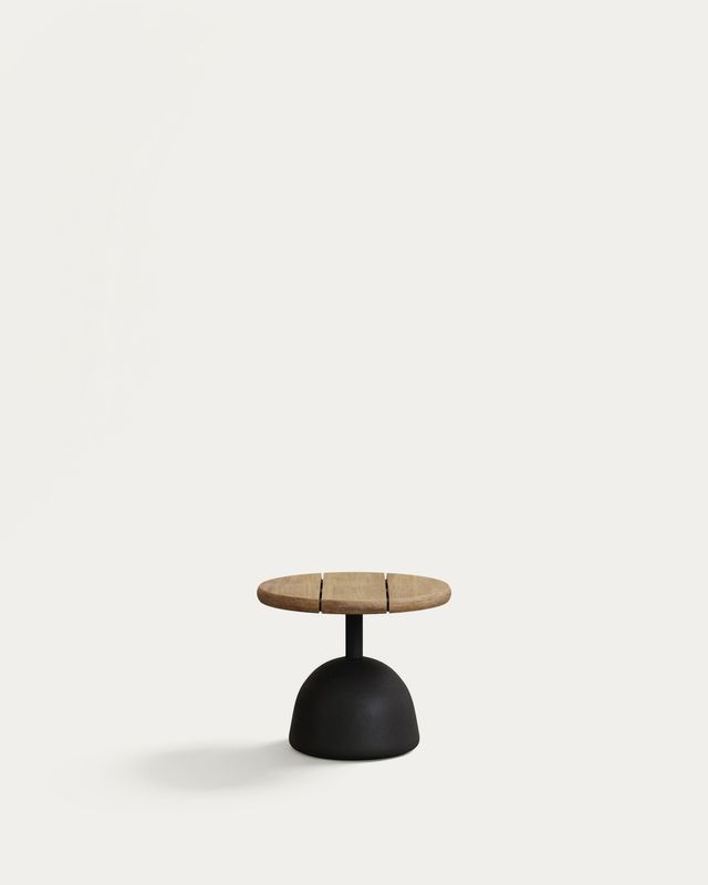 Mesa de centro Saura con sobre de acacia con acabado natural y pie de cemento negro Ø43x35cm