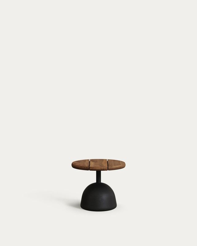Mesa de centro Saura con sobre de acacia con acabado nogal y pie de cemento negro Ø43x35cm