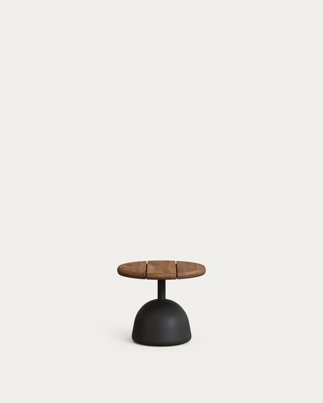 Mesa de centro Saura con sobre de acacia con acabado nogal y pie de cemento negro Ø43x35cm