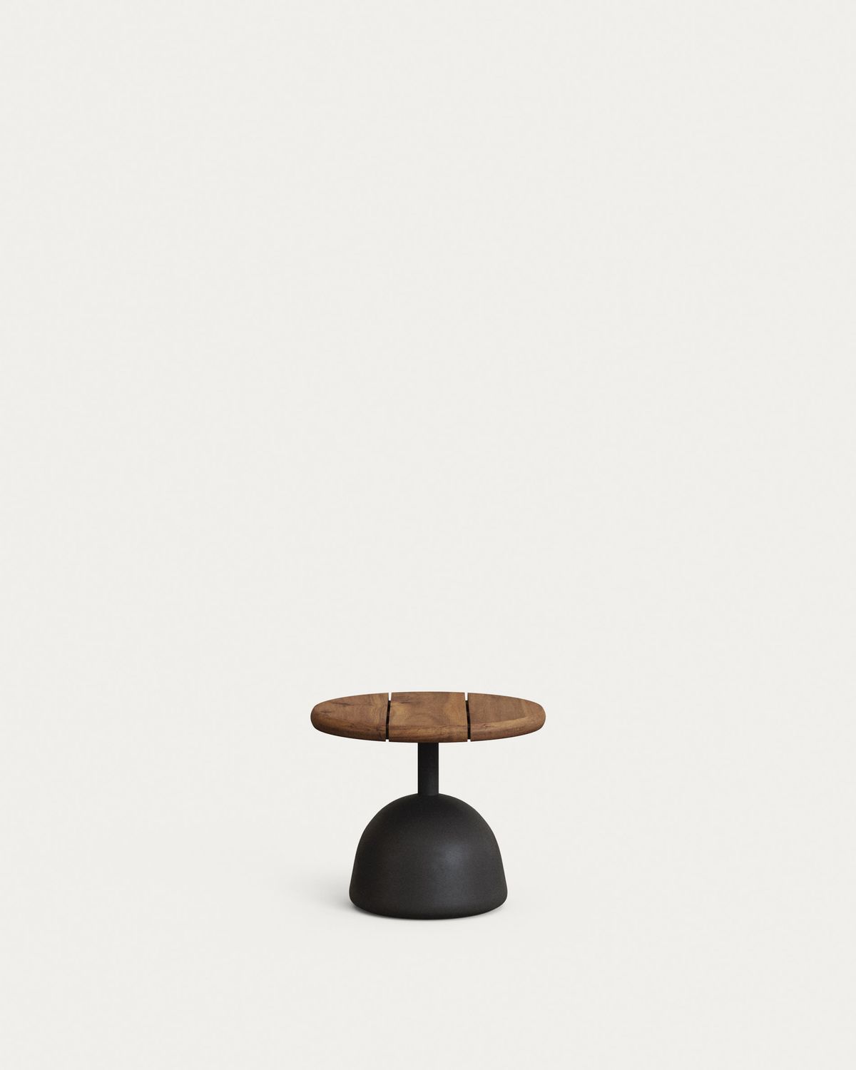 Mesa de centro Saura con sobre de acacia con acabado nogal y pie de cemento negro Ø43x35cm