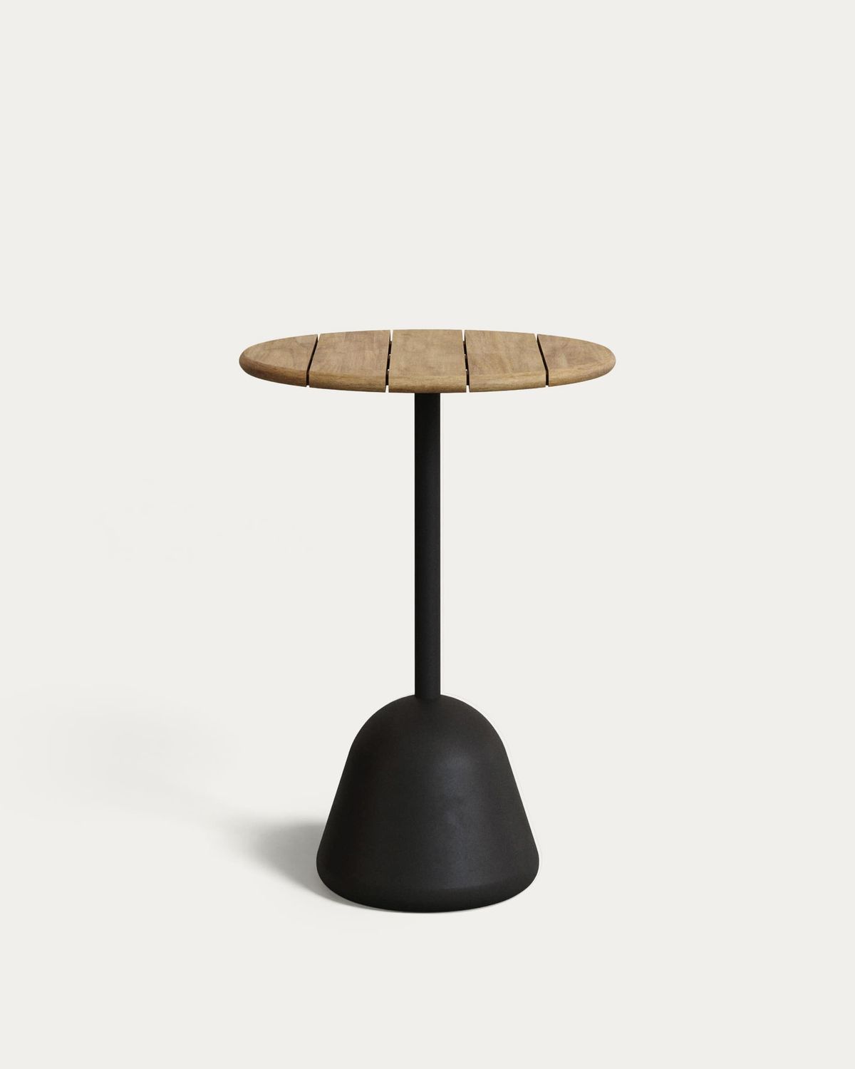 Mesa alta de bar Saura acero negro y sobre de acacia con acabado natural 95xØ70cm FSC 100%
