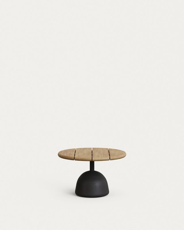 Mesa de centro Saura con sobre de acacia con acabado natural y pie de cemento negro Ø55x35cm