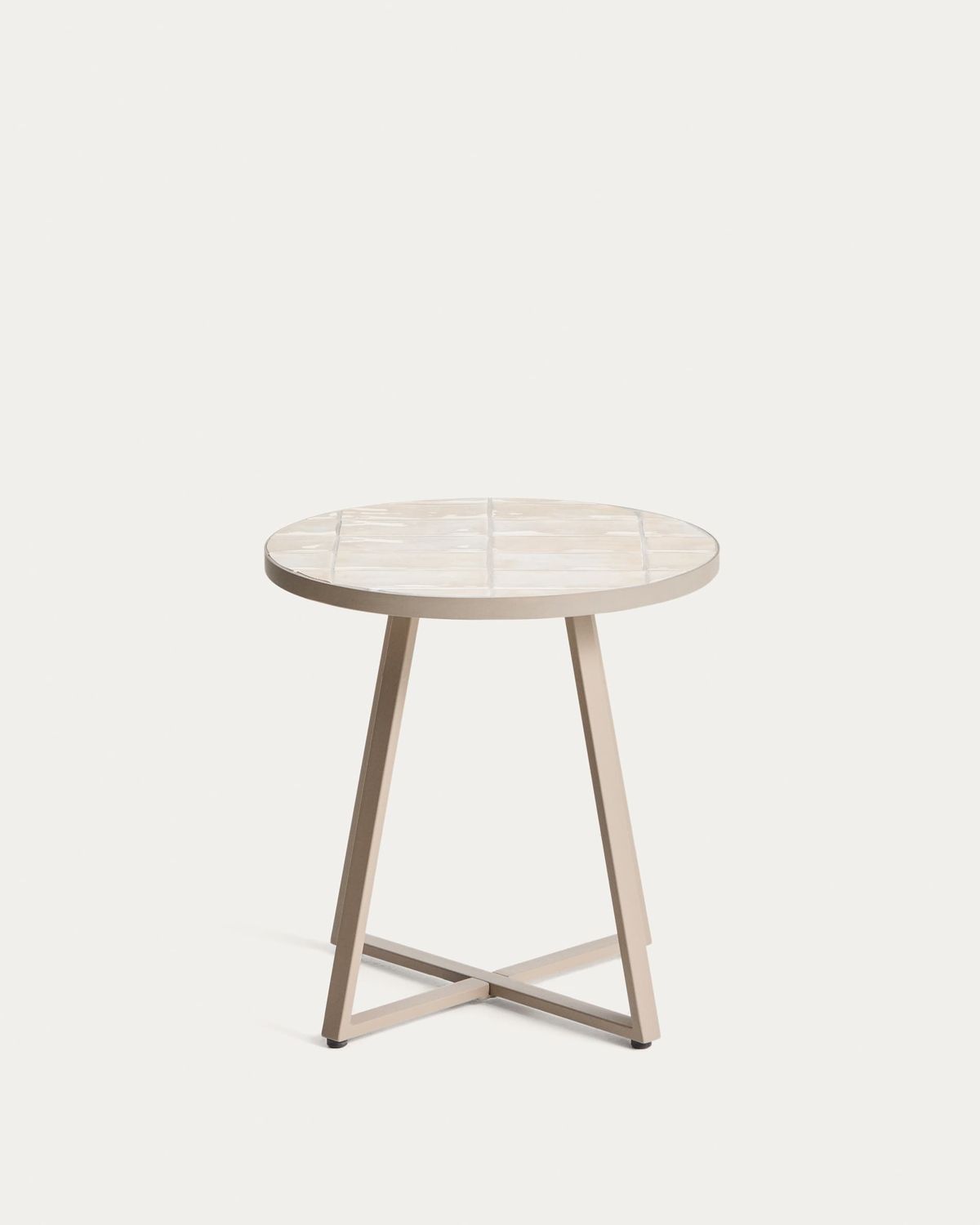 Mesa auxiliar redonda Tella de acero galvanizado y azulejos beige Ø45 cm