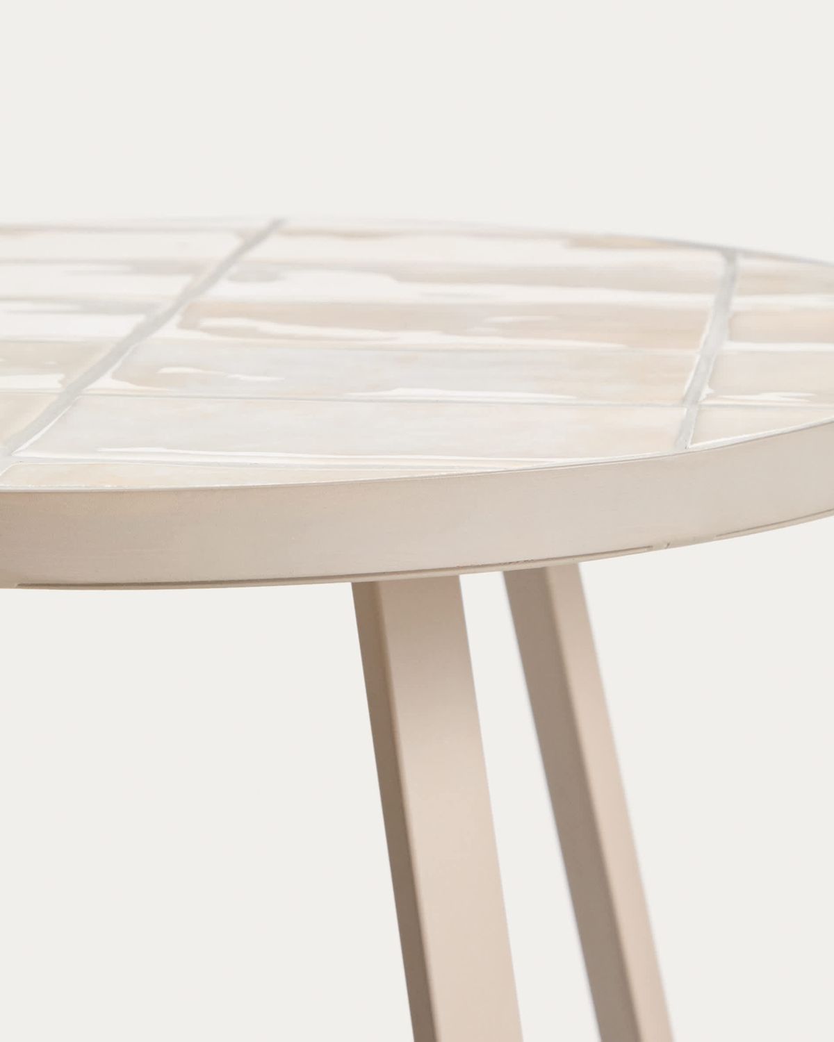 Mesa auxiliar redonda Tella de acero galvanizado y azulejos beige Ø45 cm