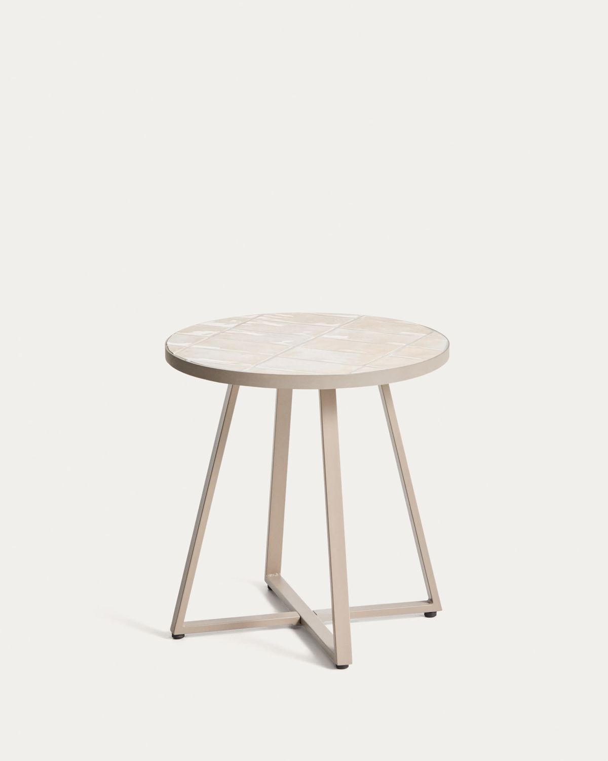 Mesa auxiliar redonda Tella de acero galvanizado y azulejos beige Ø45 cm