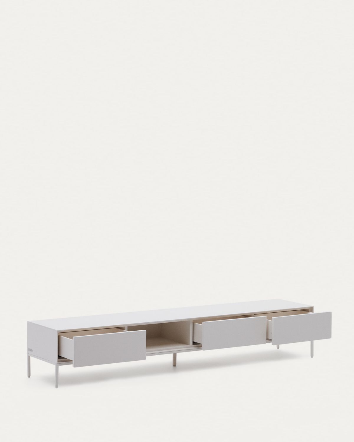 Mueble de TV Vedrana 3 cajones DM lacado blanco 195 x 35 cm