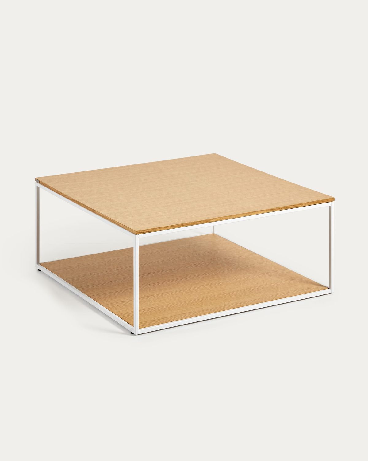 Mesa de centro Yoana de chapa de roble y estructura de metal blanco 80 x 80 cm