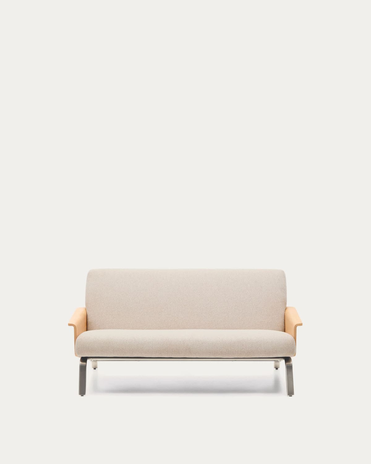Sofá Amsen beige de 2 plazas de contrachapado de roble y patas de acero inoxidable cepillado 165 cm FSC 100%