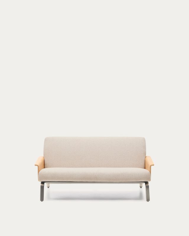 Sofá Amsen beige de 2 plazas de contrachapado de roble y patas de acero inoxidable cepillado 165 cm FSC 100% Sofá Amsen beige de 2 plazas de contrachapado de roble y patas de acero inoxidable cepillado 165 cm FSC 100%