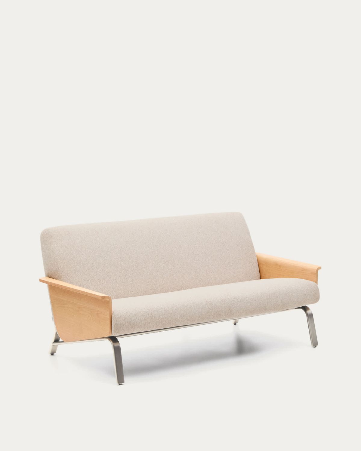 Sofá Amsen beige de 2 plazas de contrachapado de roble y patas de acero inoxidable cepillado 165 cm FSC 100%