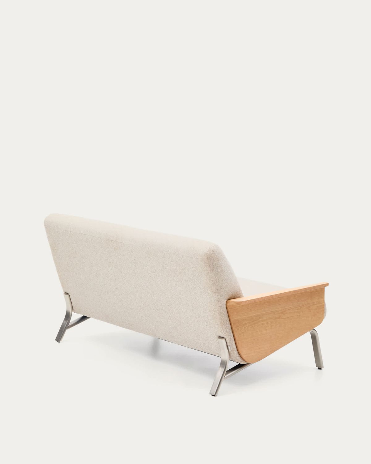 Sofá Amsen beige de 2 plazas de contrachapado de roble y patas de acero inoxidable cepillado 165 cm FSC 100%