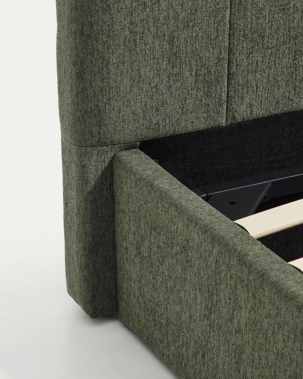 Cama con canapé abatible Darnela de chenilla verde musgo para colchón de 90 x 200 cm FSC 100%