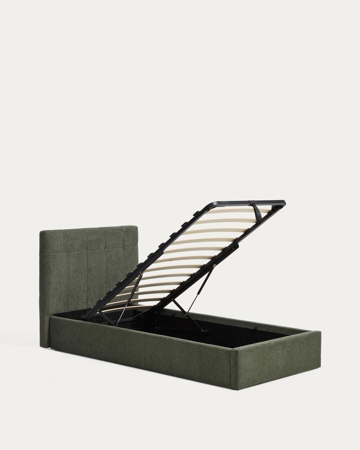 Cama con canapé abatible Darnela de chenilla verde musgo para colchón de 90 x 200 cm FSC 100%