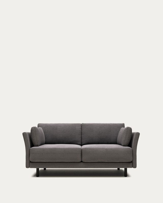 Sofá Gilma 2 plazas de pana gruesa gris y patas acabado negro 170 cm FR