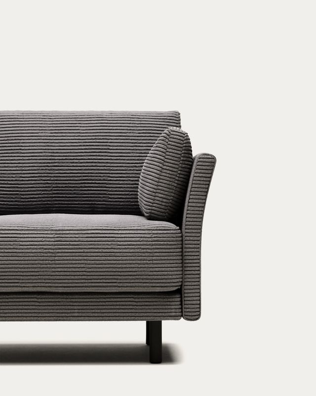 Sofá Gilma 2 plazas de pana gruesa gris y patas acabado negro 170 cm FR