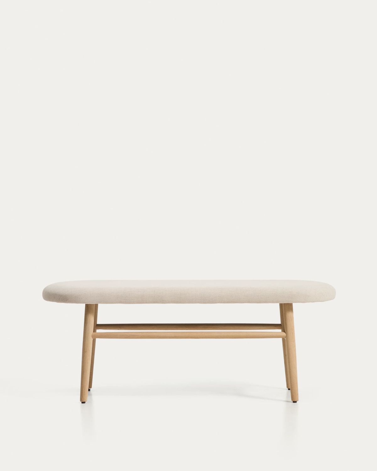 Banco Helda de chenilla beige y madera maciza de roble FSC Mix Credit 122 cm