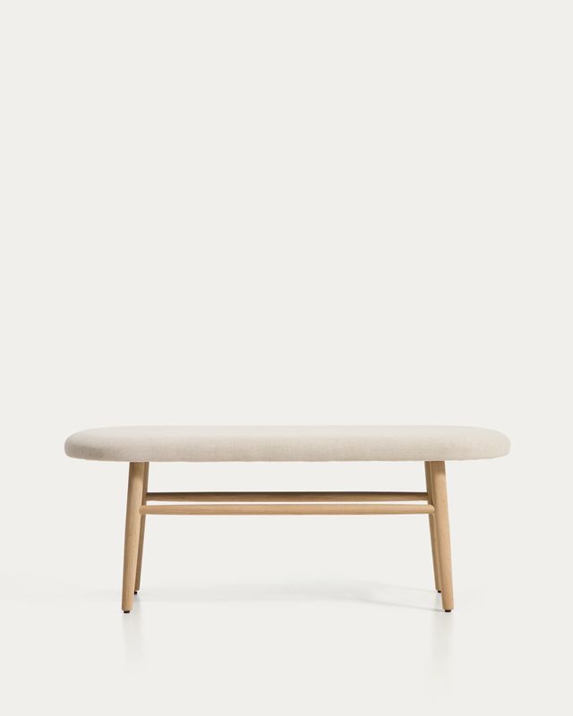 Banco Helda de chenilla beige y madera maciza de roble FSC Mix Credit 122 cm