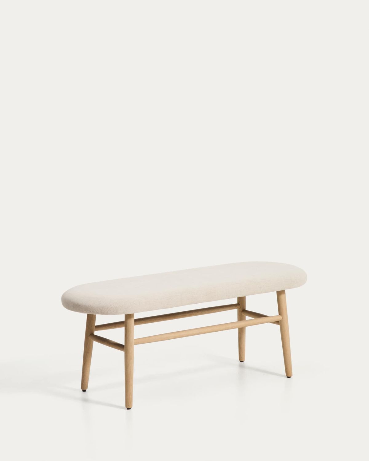 Banco Helda de chenilla beige y madera maciza de roble FSC Mix Credit 122 cm