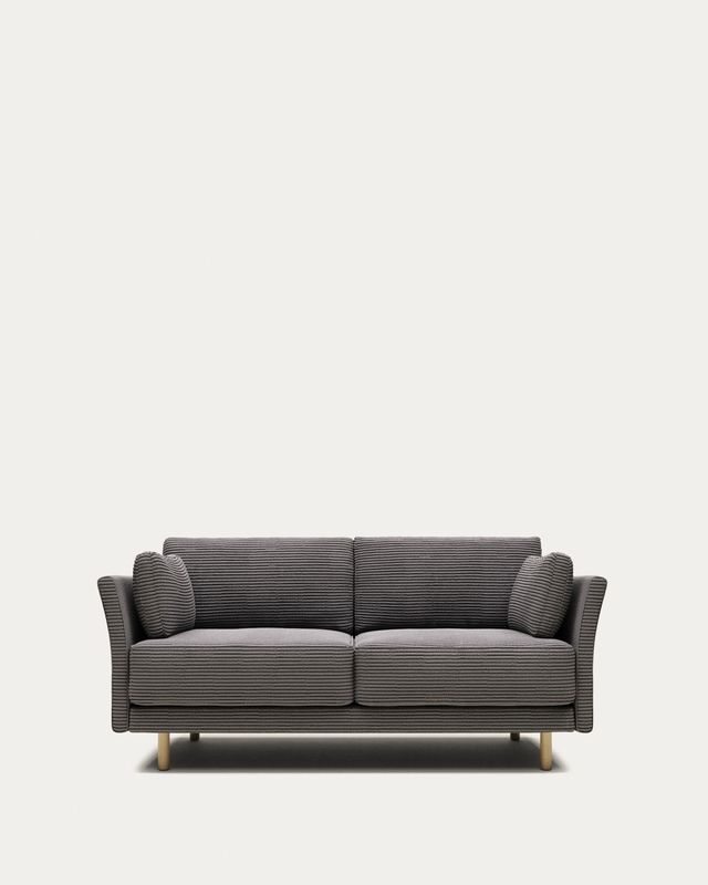 Sofá Gilma 2 plazas de pana gruesa gris y patas acabado natural 170 cm FR