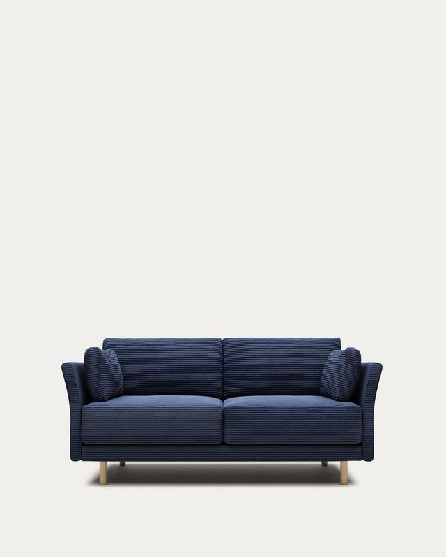 Sofá Gilma 2 plazas de pana gruesa azul y patas acabado natural 170 cm FR