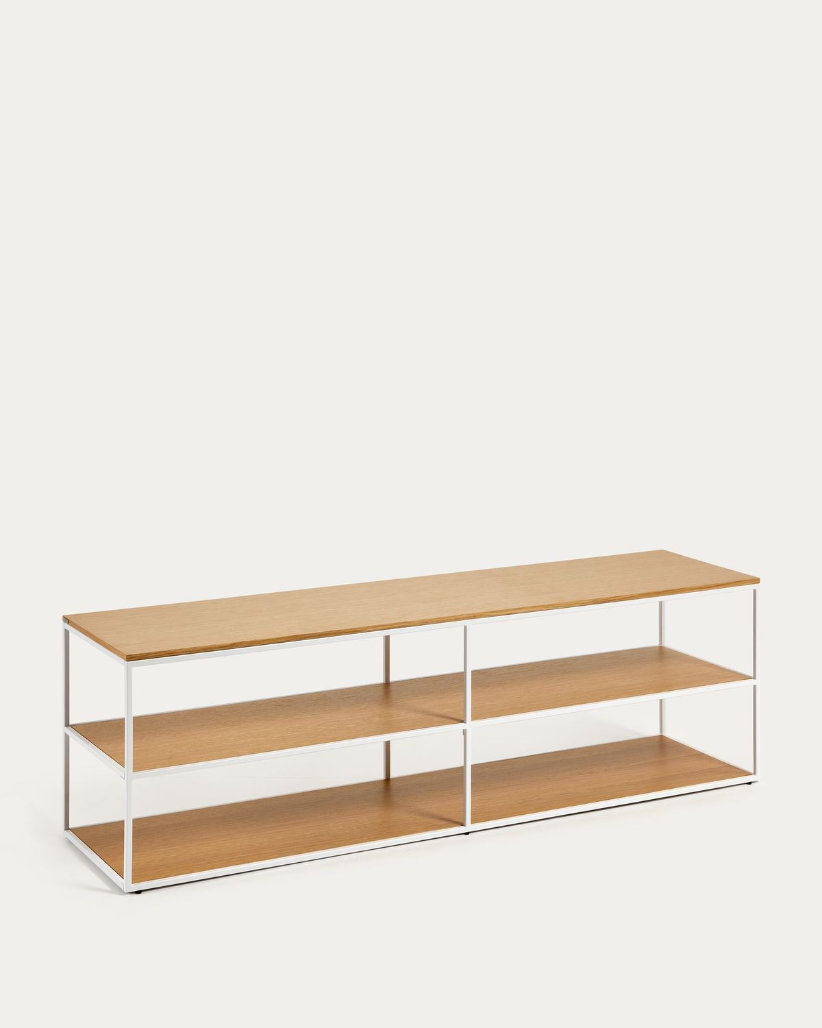 Mueble TV Yoana de chapa de roble y estructura de metal blanco 160 x 40 cm