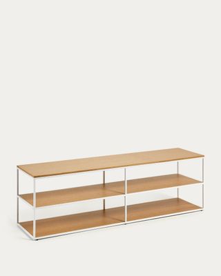 Mueble TV Yoana de chapa de roble y estructura de metal blanco 160 x 40 cm