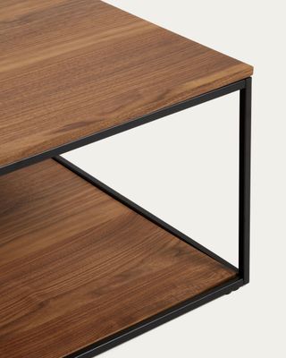 Mesa de centro Yoana de chapa de nogal y estructura de metal pintado negro 80 x 80 cm