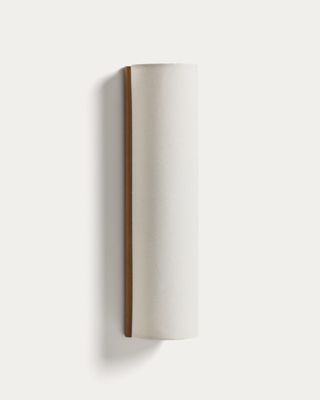Aplique de pared Umbran de madera de caucho marrón claro y lino beige Aplique de pared Umbran de madera de caucho marrón claro y lino beige