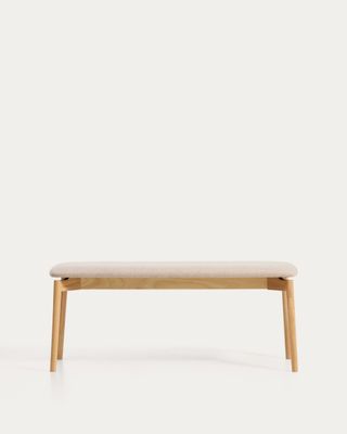 Banco Evera de chapa de roble con acabado en tono natural y chenilla beige 122 cm
