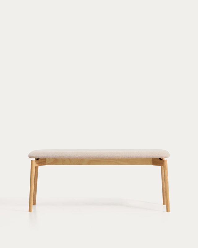 Banco Evera de chapa de roble con acabado en tono natural y chenilla beige 122 cm
