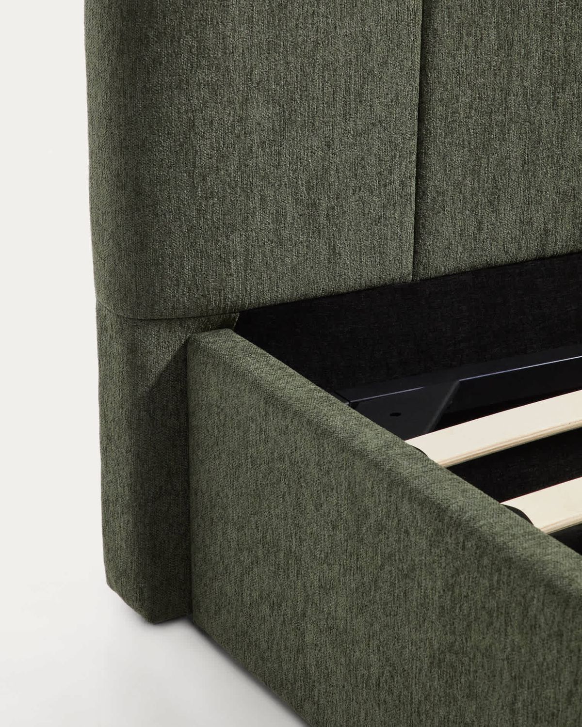 Cama con canapé abatible Darnela de chenilla verde musgo para colchón de 160 x 200 cm FSC 100%