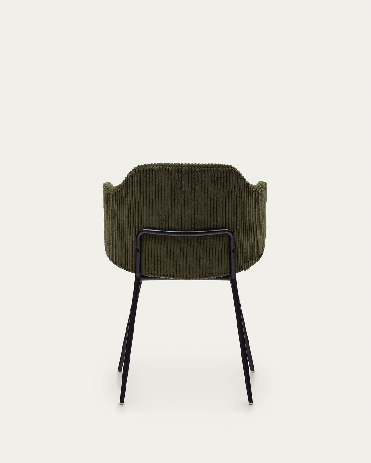 Silla Yunia de pana gruesa verde con patas de acero con acabado pintado negro FR