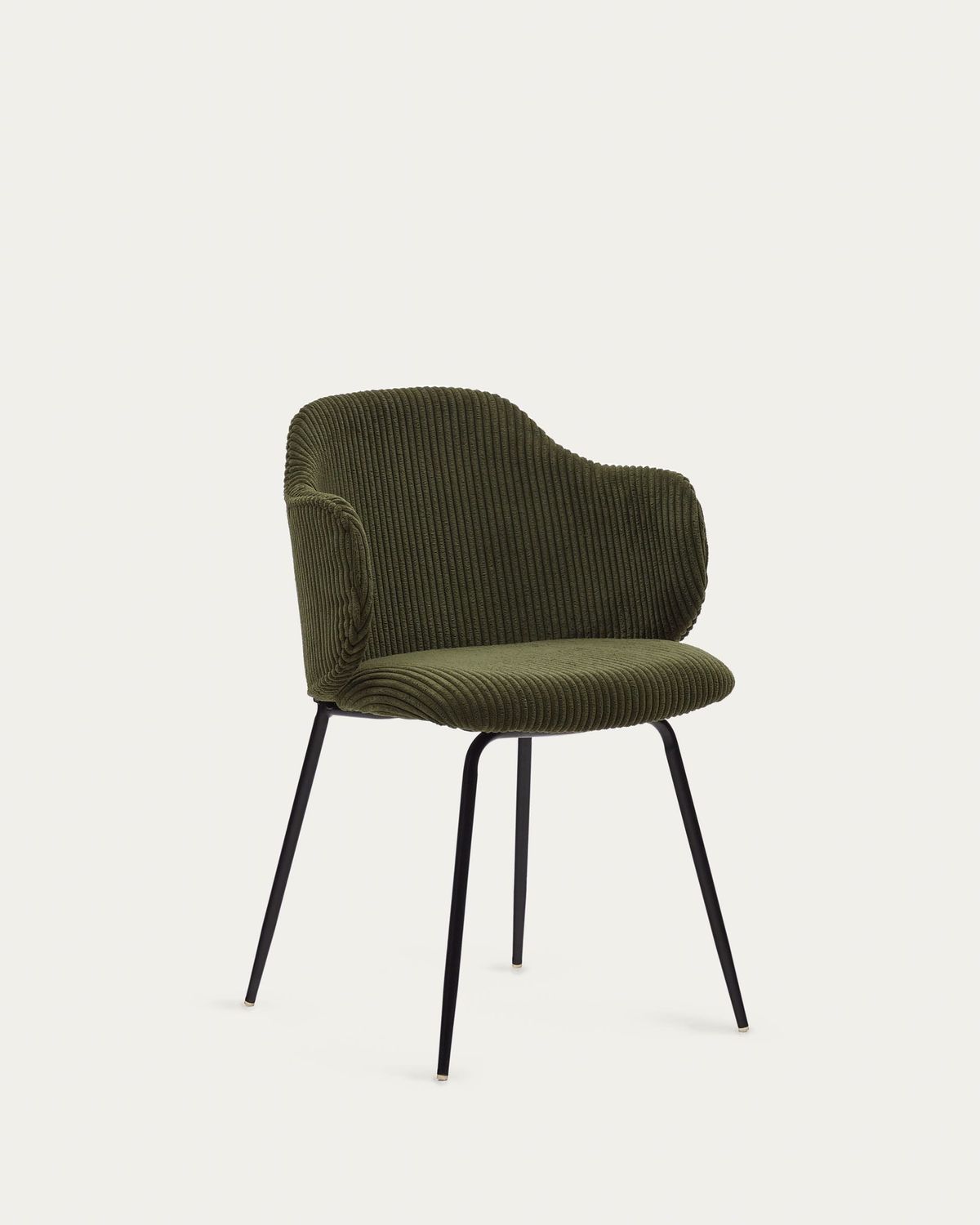 Silla Yunia de pana gruesa verde con patas de acero con acabado pintado negro FR