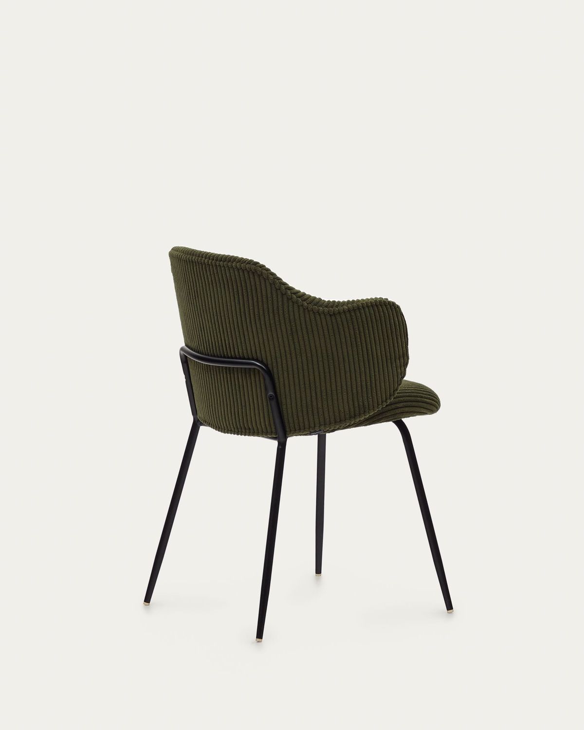 Silla Yunia de pana gruesa verde con patas de acero con acabado pintado negro FR